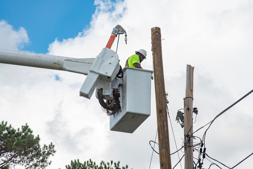 Utility Workers Repair Telephone Lines After Hurricane Helene in Augusta, GA