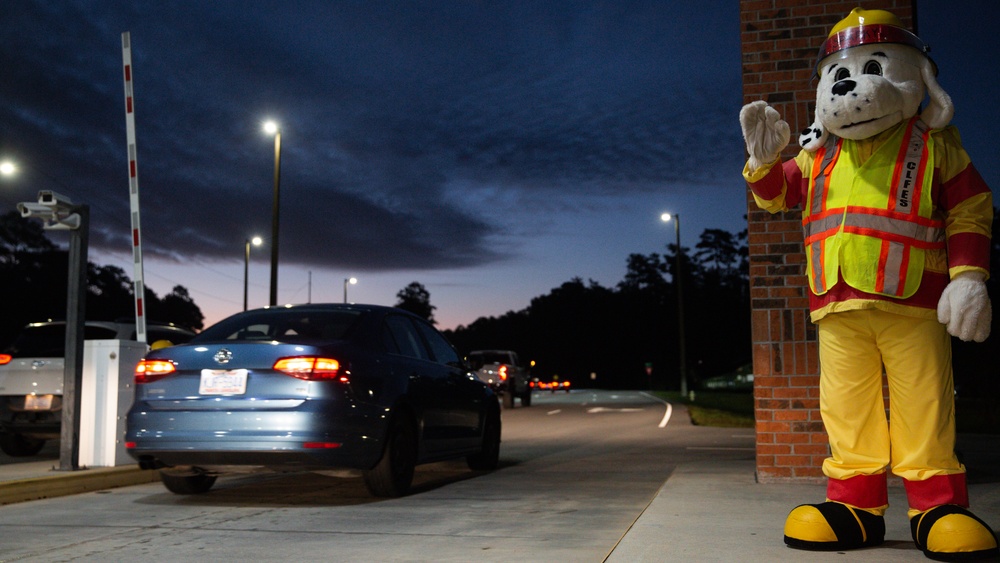 Sparky visits Marine Corps Air Station New River during Fire Prevention Month