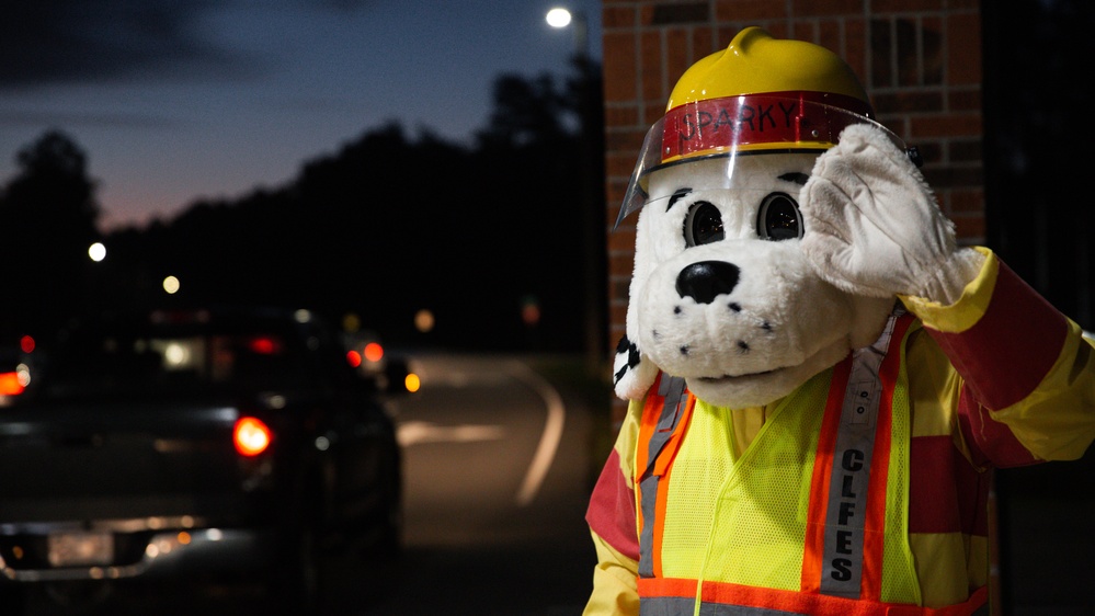 Sparky visits Marine Corps Air Station New River during Fire Prevention Month