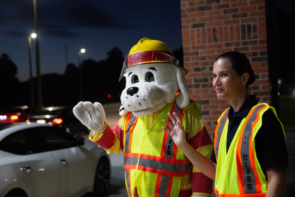 Sparky visits Marine Corps Air Station New River during Fire Prevention Month