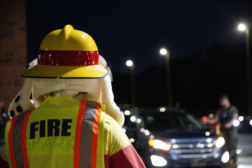 Sparky visits Marine Corps Air Station New River during Fire Prevention Month