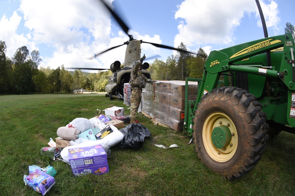 U.S. Army National Guard CH-47F fly Hurricane Helene relief missions across the South-North Carolinas border