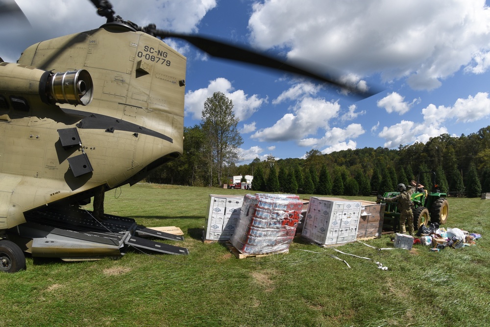 U.S. Army National Guard CH-47F fly Hurricane Helene relief missions across the South-North Carolinas border