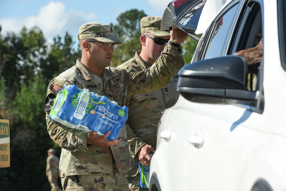 U.S. Army Staff Sgt. Kevin Garcia distributes water and supplies in Gaffney, South Carolina