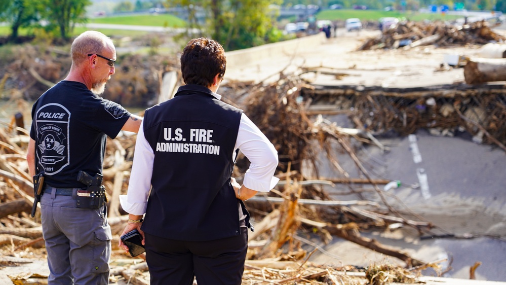 U.S. Fire Administrator Visits I-26 Bridge Damage from Hurricane Helene in Tennessee