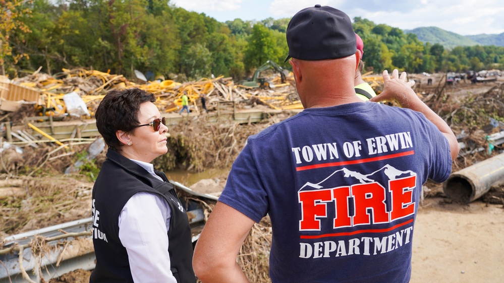 U.S. Fire Administrator Dr. Lori Moore-Merrell Discusses Hurricane Helene Aftermath with Local Firefighter