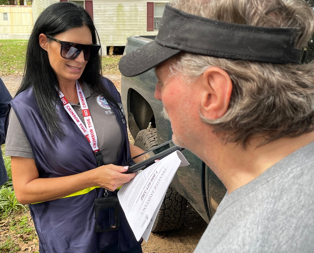 FEMA Disaster Survivor Assistance Outreach Specialist Assisting Residents Following Hurricane Helene in Walthourville, Georgia