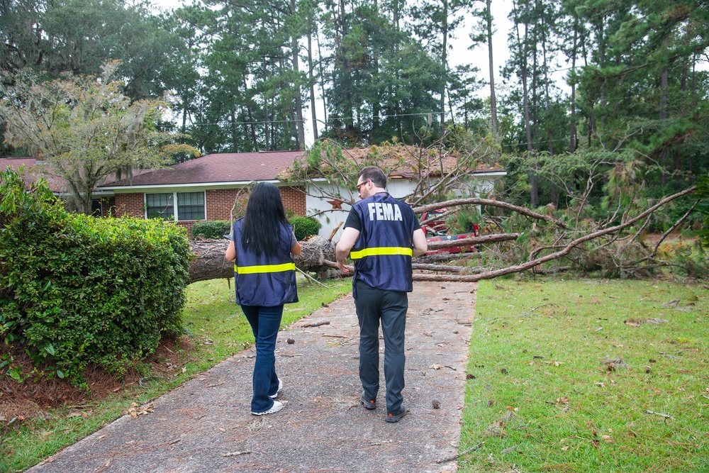 FEMA Disaster Survivor Assistance Outreach Specialist Assisting Residents Following Hurricane Helene in Hineville, Georgia