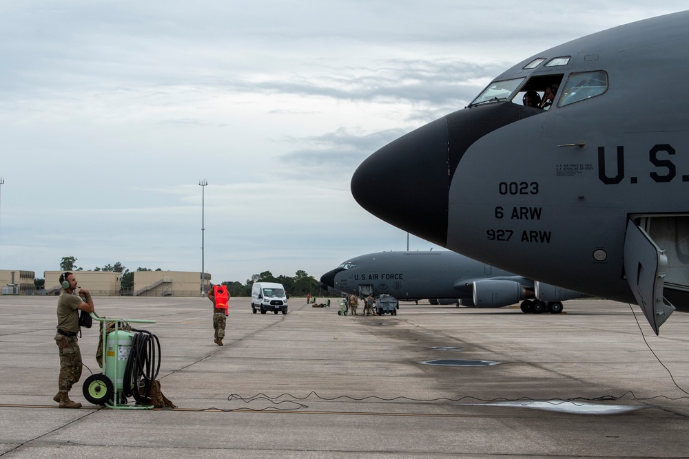 927 MXG Airmen work alongside 6 MXG to evacuate flight line ahead of inclement weather