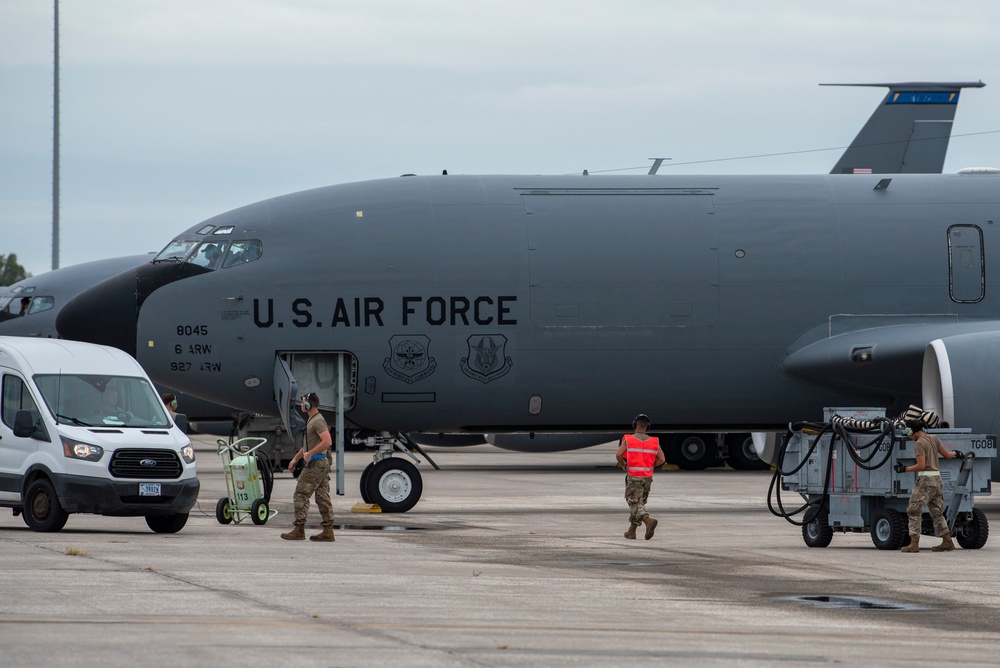 927 MXG Airmen work alongside 6 MXG to evacuate flight line ahead of inclement weather