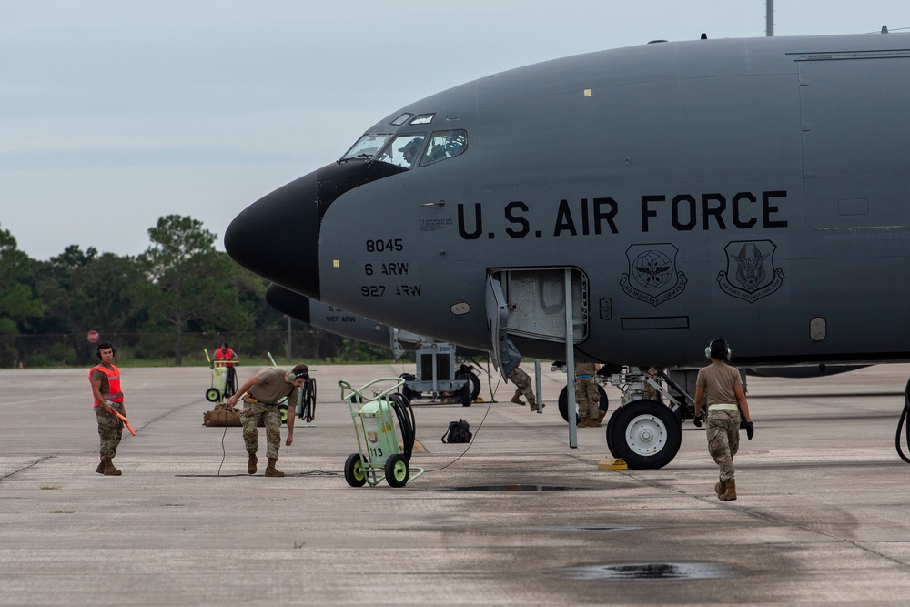 927 MXG Airmen work alongside 6 MXG to evacuate flight line ahead of inclement weather