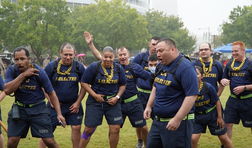 Dam Neck Annex CPO Selects compete in cadence and guidon competition in the pouring rain