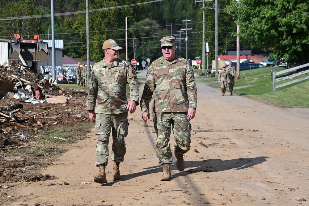 U.S. Army Maj. Gen. Warner A. Ross II visits the hurricane relief efforts