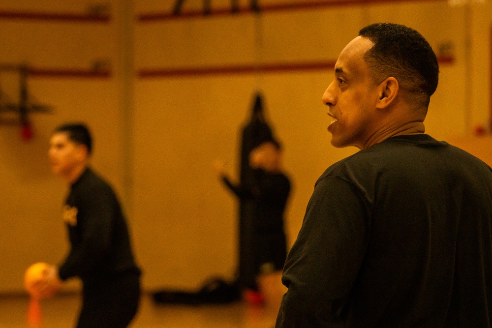 52nd ADA BDE Command Team plays dodgeball with 5-7 ADA Leadership