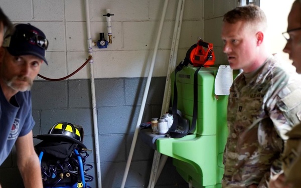 Active duty soldiers from the 82nd Airborne and the 20th Engineer Brigade from Fort Liberty, North Carolina, transported three 5-ton MTVs worth of food and water to the French Broad Fire and Rescue station.