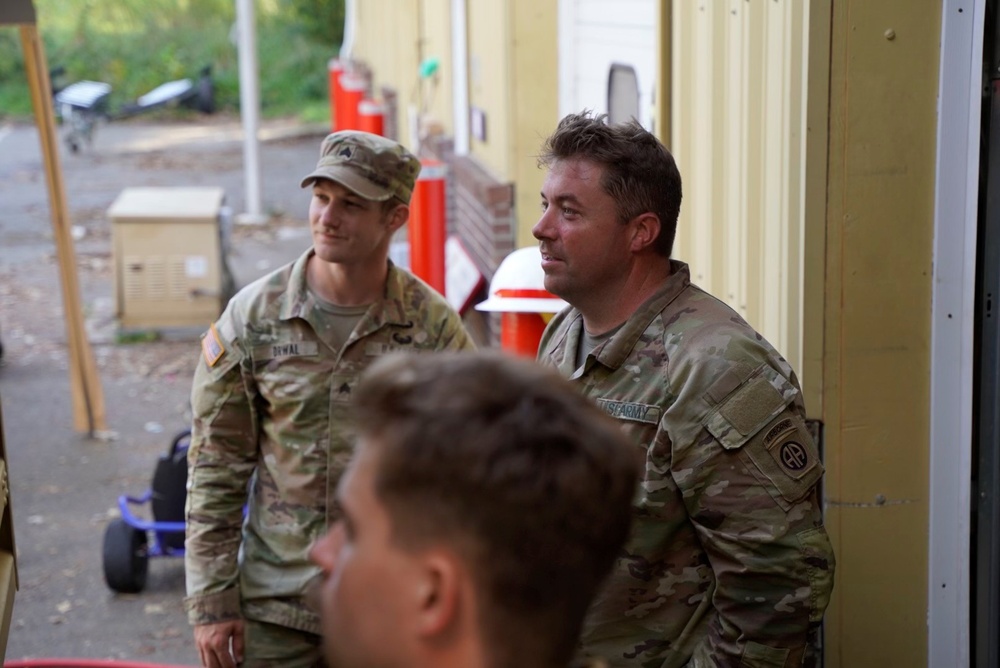 Active duty soldiers from the 82nd Airborne and the 20th Engineer Brigade from Fort Liberty, North Carolina, transported three 5-ton MTVs worth of food and water to the French Broad Fire and Rescue station.