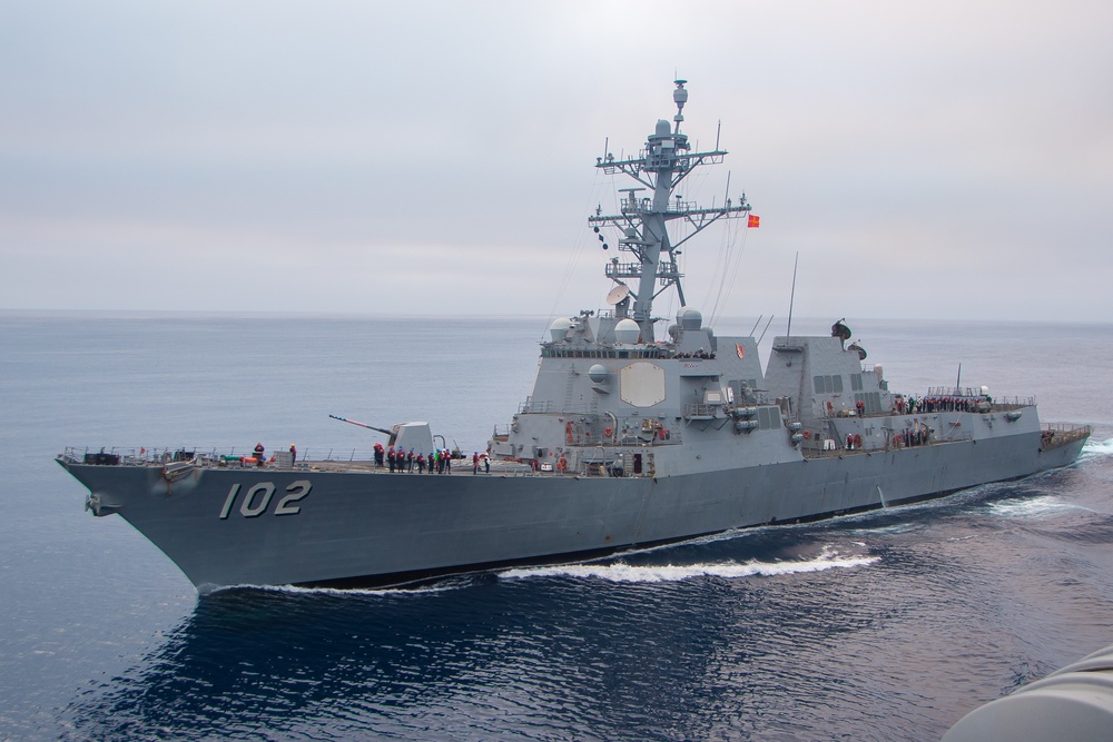 The USS Sampson Steams Alongside Nimitz