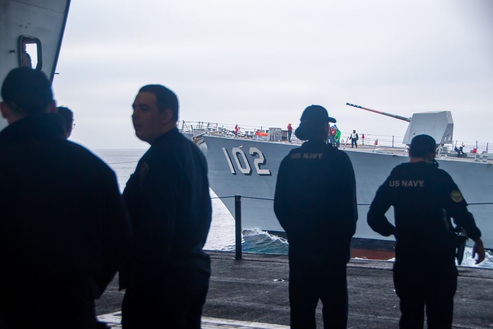 The USS Sampson Steams Alongside Nimitz