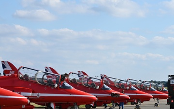 RAF Red Arrows perform over RAF Mildenhall for Airmen, community