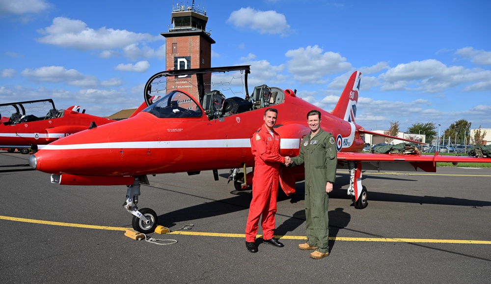 RAF Red Arrows perform over RAF Mildenhall for Airmen, community