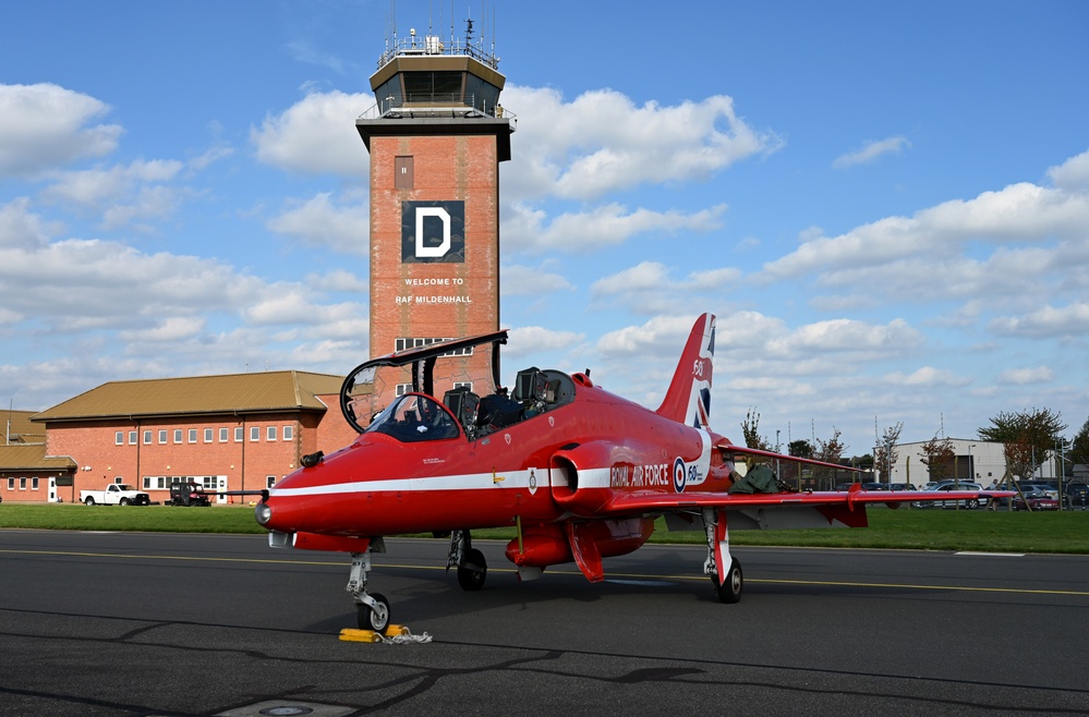 RAF Red Arrows perform over RAF Mildenhall for Airmen, community