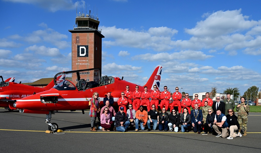 RAF Red Arrows perform over RAF Mildenhall for Airmen, community