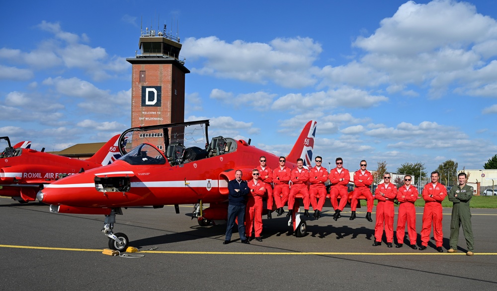 RAF Red Arrows perform over RAF Mildenhall for Airmen, community