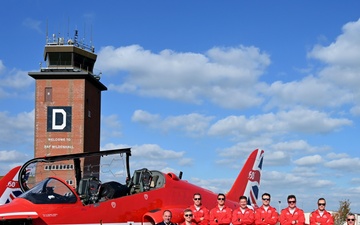 RAF Red Arrows perform over RAF Mildenhall for Airmen, community