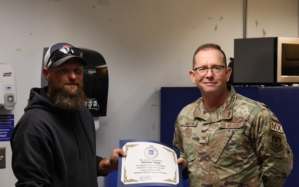 Oklahoma City Air Logistics Complex commander’s excellence in action award
