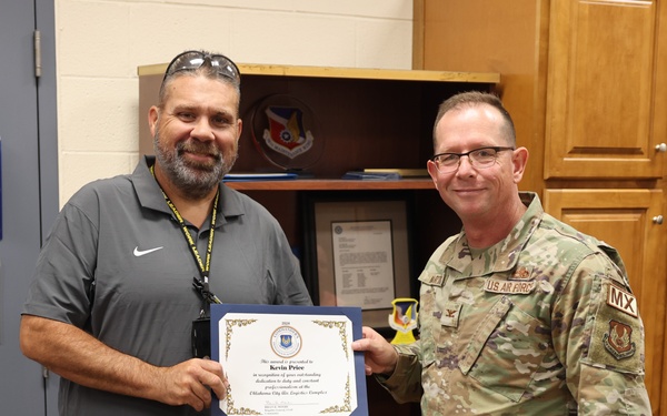 Oklahoma City Air Logistics Complex commander’s excellence in action award