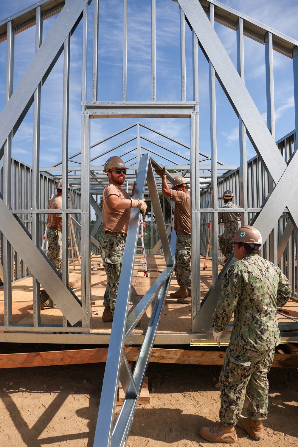 NMCB 4 Seabees Assemble Cold Form Steel Frame Building