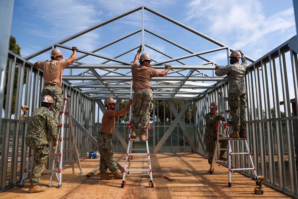NMCB 4 Seabees Assemble Cold Form Steel Frame Building