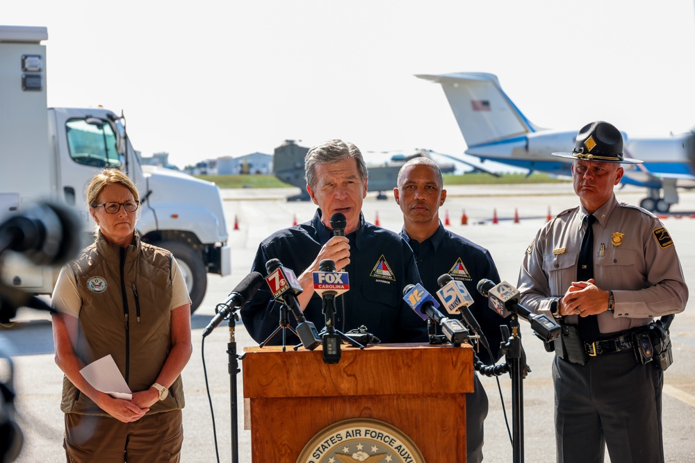 U.S. Northern Command Commander and Dual Status Commander speak at a press conference