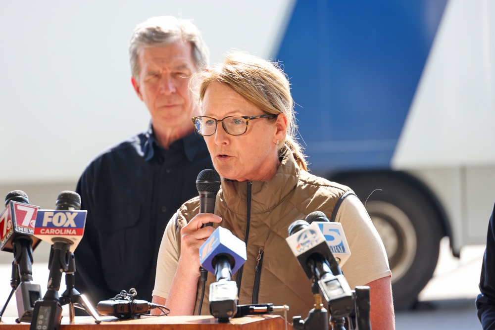 U.S. Northern Command Commander and Dual Status Commander speak at a press conference