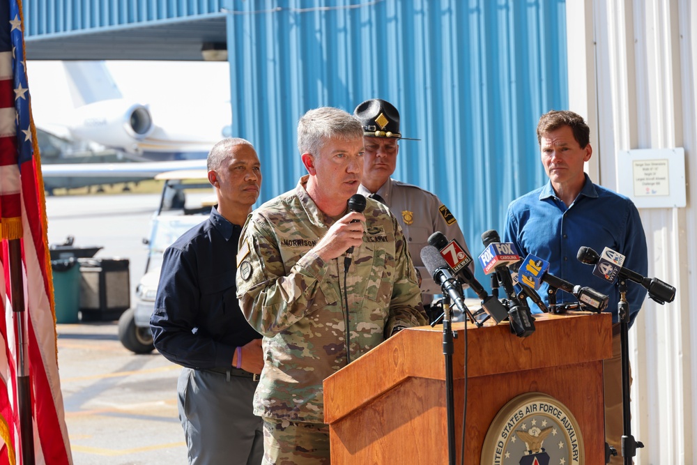 U.S. Northern Command Commander and Dual Status Commander speak at a press conference