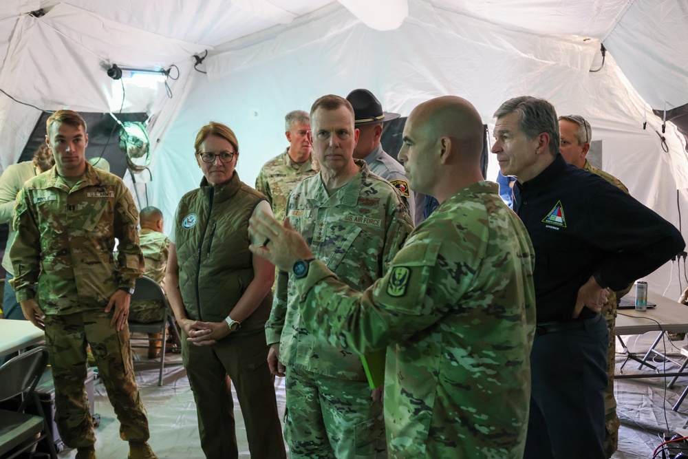 U.S. Northern Command Commander and Dual Status Commander speak at a press conference