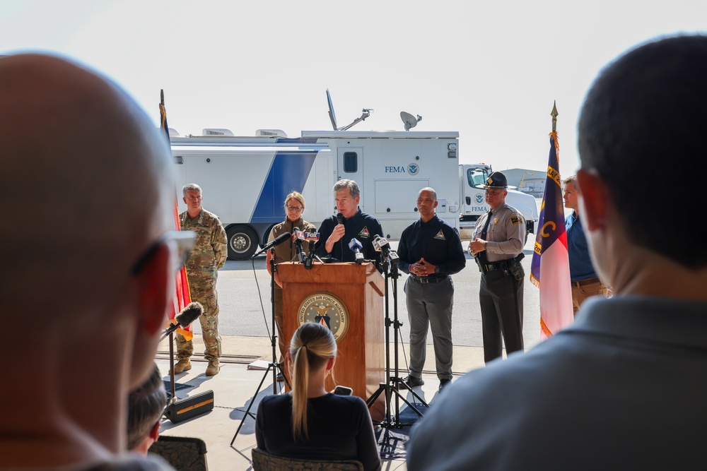 U.S. Northern Command Commander and Dual Status Commander speak at a press conference