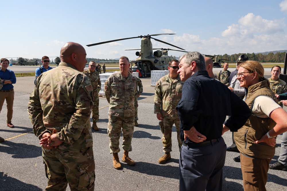 U.S. Northern Command Commander and Dual Status Commander speak at a press conference