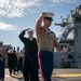 USS Tripoli Sailors man the rails while pullinig in to San Francisco