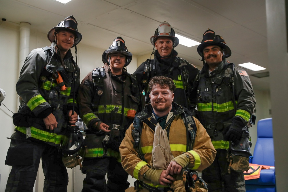 USS Tripolis sailors conduct fire dills with San francisco fire department