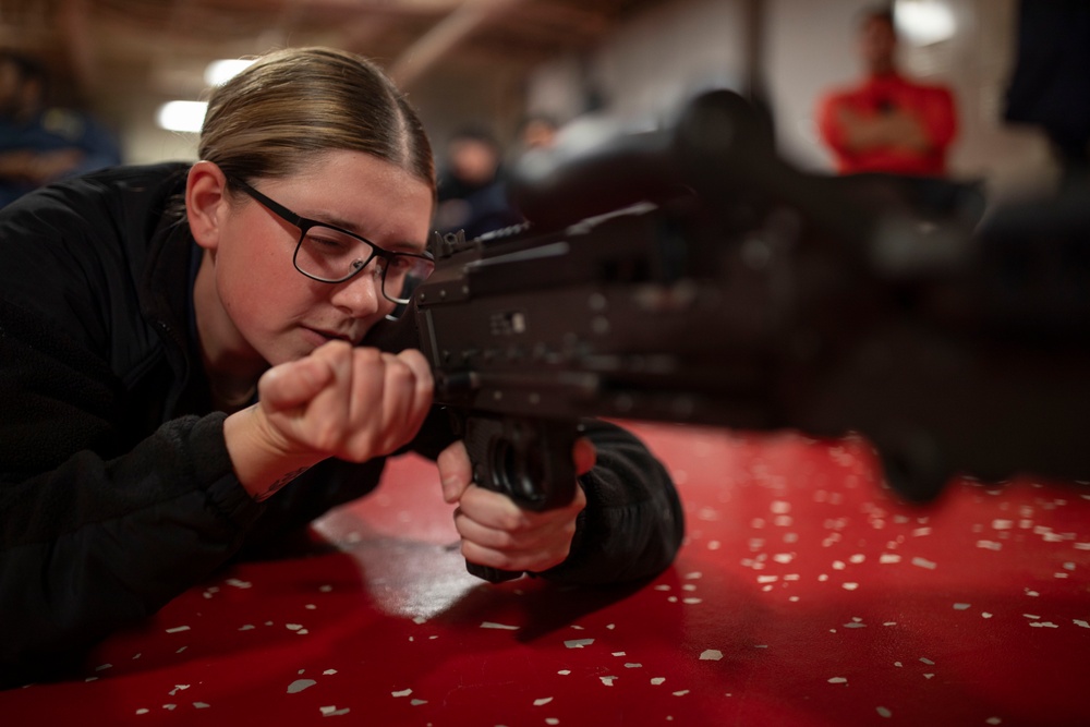 USS Tripoli Sailors Prepare for weapons qualifications