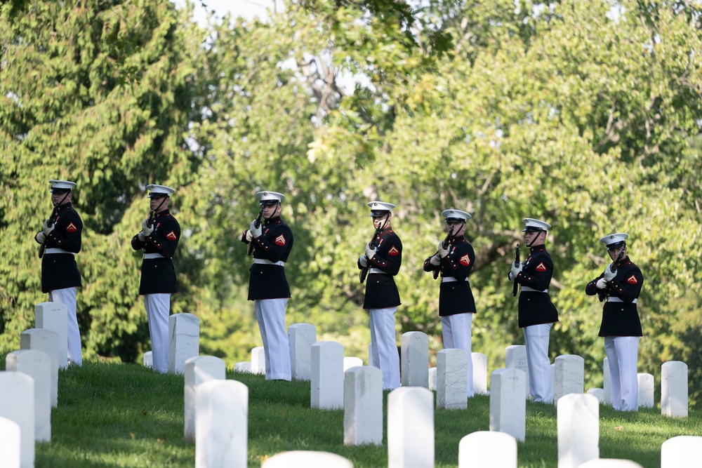 Military Funeral Honors with Funeral Escort are Conducted for U.S. Marine Corps Capt. Ronald Forrester in Section 47