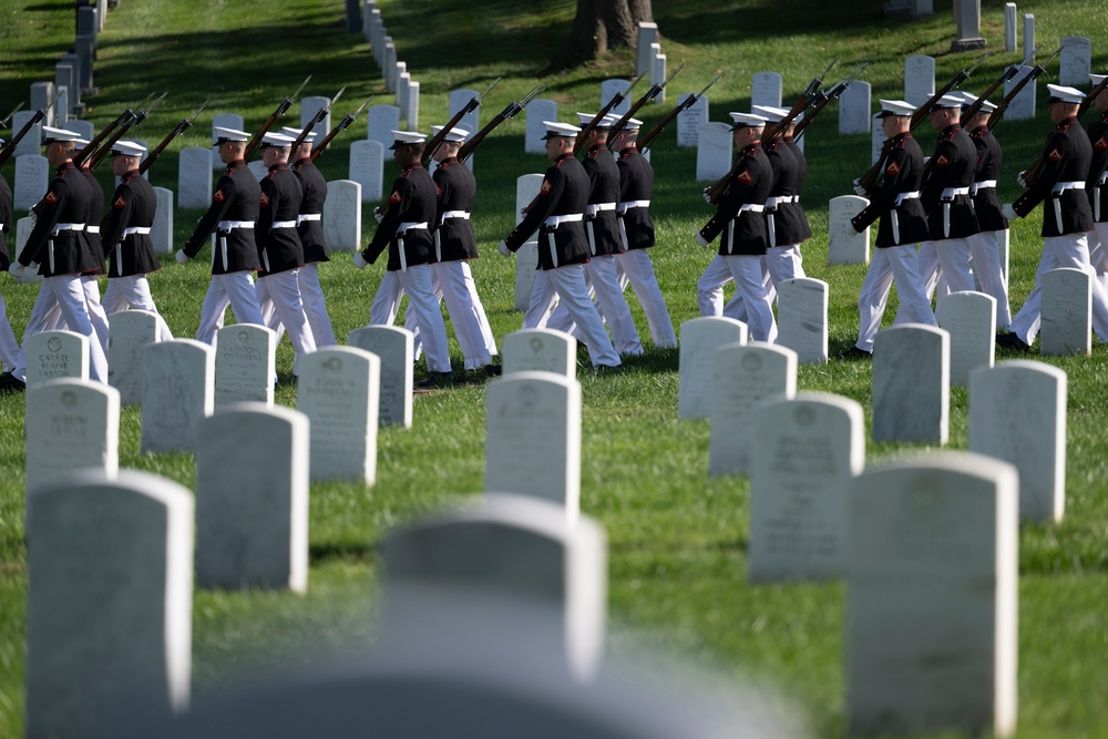 Military Funeral Honors with Funeral Escort are Conducted for U.S. Marine Corps Capt. Ronald Forrester in Section 47