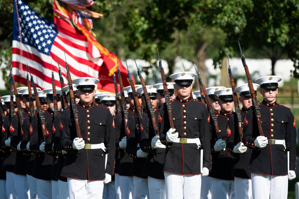 Military Funeral Honors with Funeral Escort are Conducted for U.S. Marine Corps Capt. Ronald Forrester in Section 47