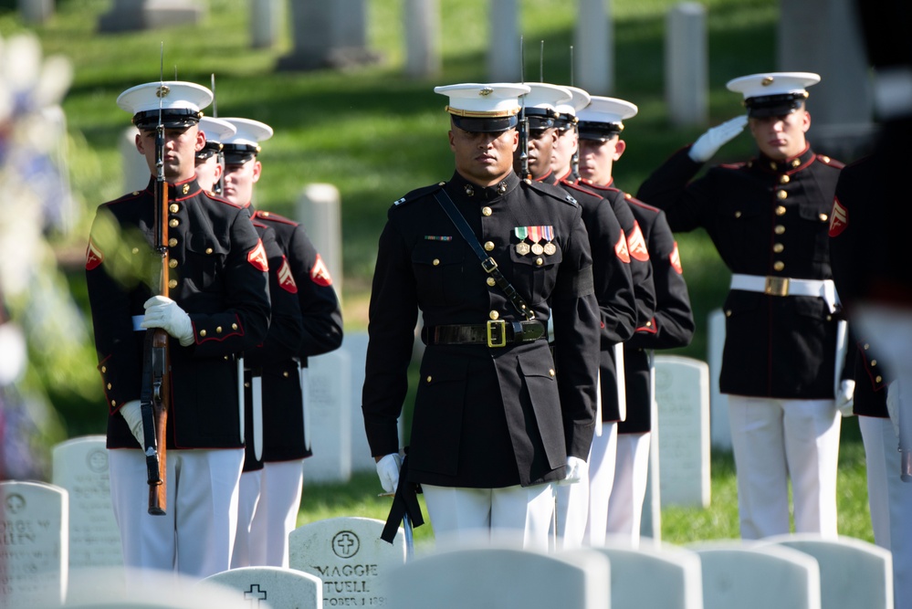 Military Funeral Honors with Funeral Escort are Conducted for U.S. Marine Corps Capt. Ronald Forrester in Section 47