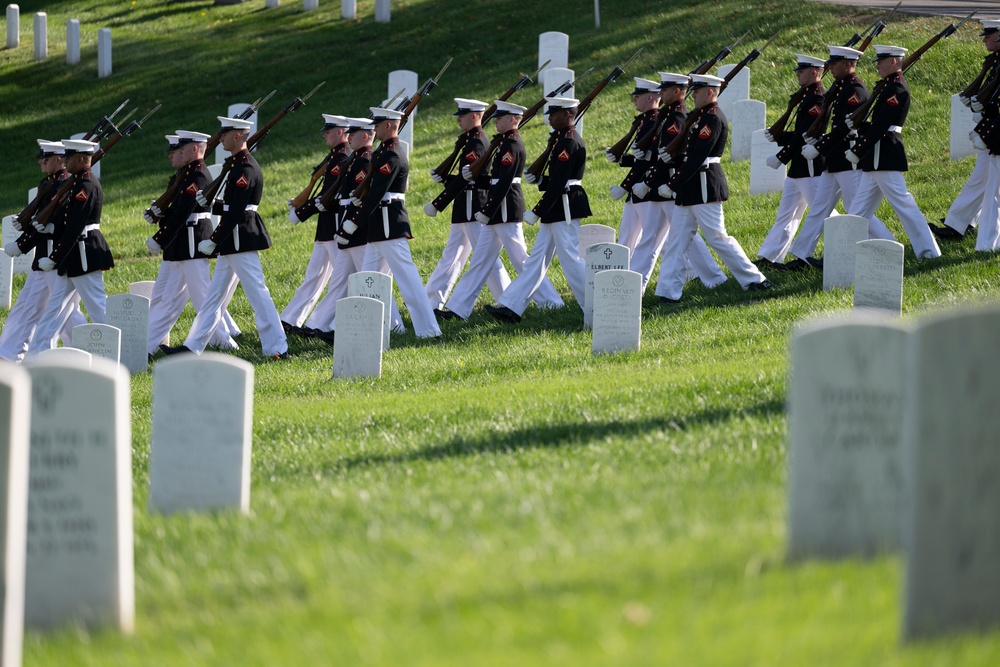 Military Funeral Honors with Funeral Escort are Conducted for U.S. Marine Corps Capt. Ronald Forrester in Section 47