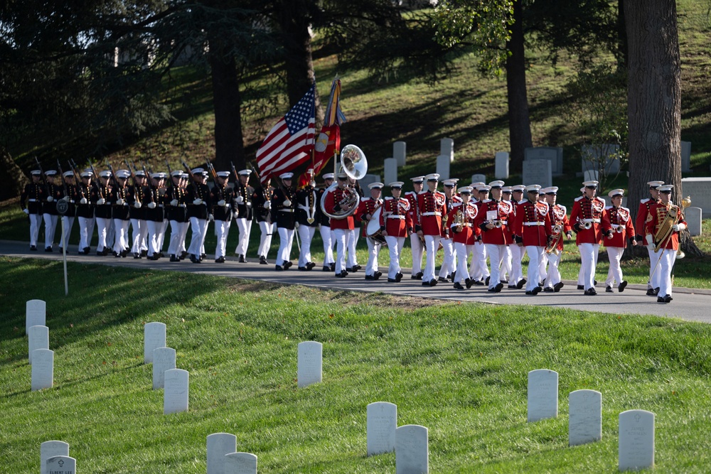 Military Funeral Honors with Funeral Escort are Conducted for U.S. Marine Corps Capt. Ronald Forrester in Section 47