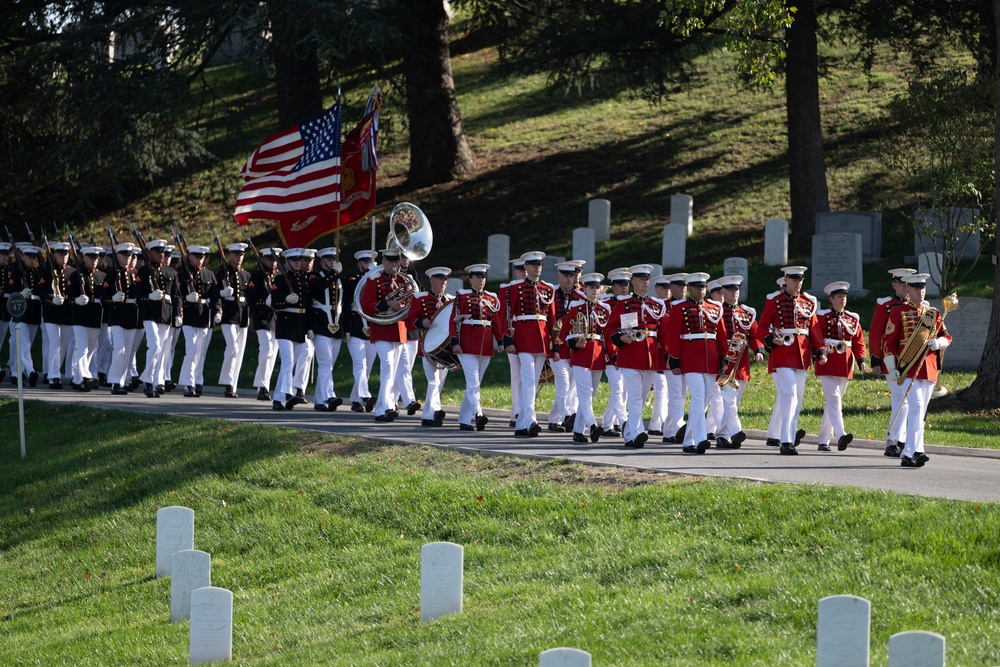 Military Funeral Honors with Funeral Escort are Conducted for U.S. Marine Corps Capt. Ronald Forrester in Section 47