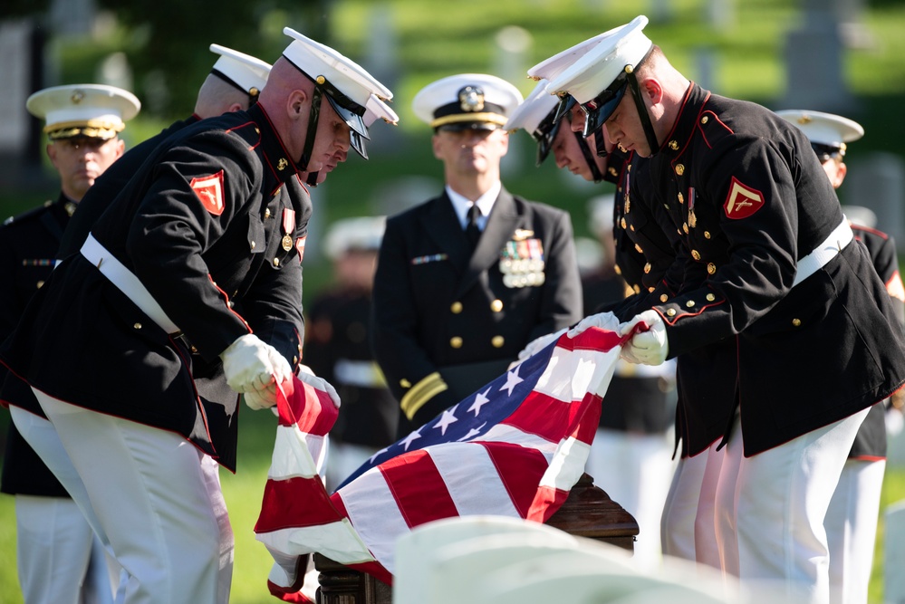 Military Funeral Honors with Funeral Escort are Conducted for U.S. Marine Corps Capt. Ronald Forrester in Section 47