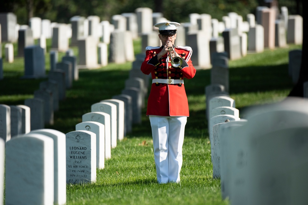 Military Funeral Honors with Funeral Escort are Conducted for U.S. Marine Corps Capt. Ronald Forrester in Section 47